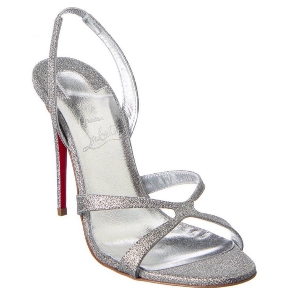 New Size 39 Christian Louboutin Emilie 100 Leather Slingback Sandals Silver